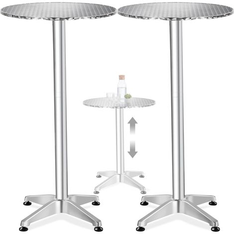 2 Pièces table bistrot réglable en aluminium, argent, 67x67x70/110cm
