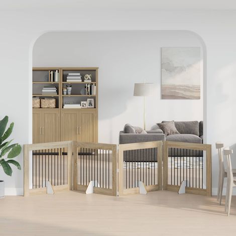 vidaXL Puerta para perros plegable con soportes 4 uds. Roble Sonoma (1/5)
