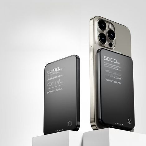 Batterie externe certifiée 3C, coque en alliage d'aluminium, trésor de charge magnétique sans fil 5000 mAh, charge filaire 20 W, charge sans fil 15 W, (1/5)