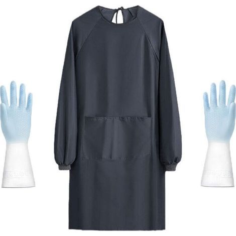 Tablier Femme Ménage Impérmeable Blouse Travail Femme avec Poches Tablier à Manches Longues pour Maison Jardin Livré avec une paire de gants (1/5)