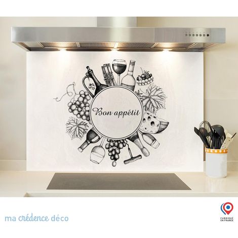 Fond de hotte : Bouteilles et raisins fond blanc - Verre trempé - 60 cm - 45 cm (1/5)