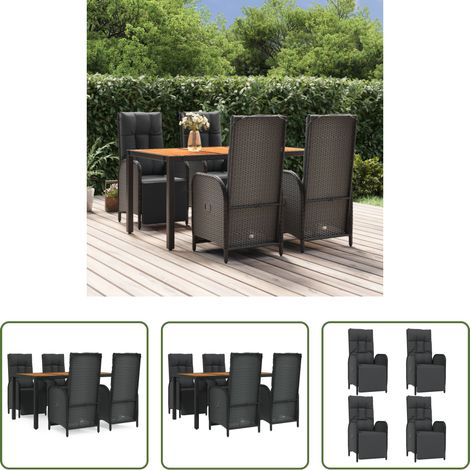 Gartenessgruppe - 5-tlg. Garten-Essgruppe mit Kissen Schwarz Poly Rattan (1/5)
