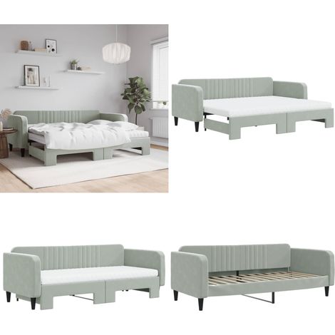 Lit de jour avec gigogne et matelas gris clair 90x200cm velours - Canapé Convertible - Lit Gigogne - Lit Deux Places - Mobilier Salle Séjour - Meubles Chambre - Home & Living (1/5)