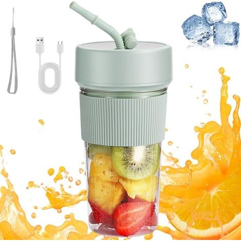(Grün) Tragbarer elektrischer Zitrusentsafter, BPA-frei, USB-aufladbar, für Smoothies und Milchshakes, für Reisen, Fitnessstudio, umweltfreundlich (1/5)