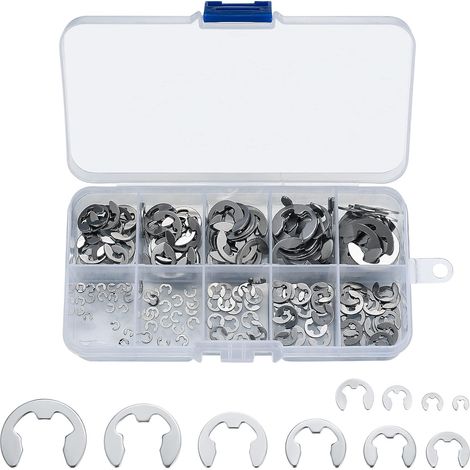 200 pezzi di anelli di sicurezza E-Clip, rondelle di sicurezza in acciaio inossidabile per alberi, kit assortimento di anelli elastici interni ed esterni, M1.5/M2/M3/M4/M5/M6/M7/M8/M9/M10
