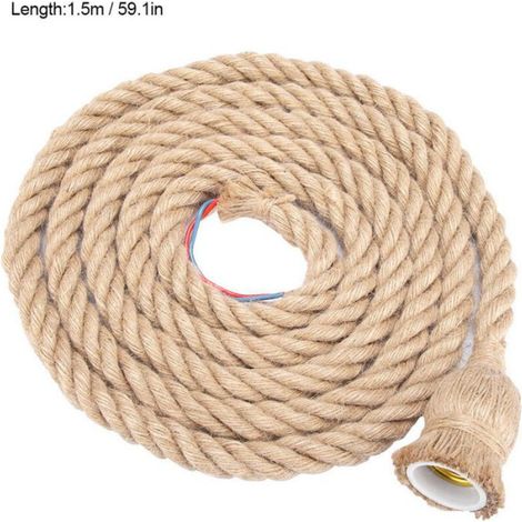 Plafonnier vintage en corde de chanvre - OKZ® - E27 - Corde de chanvre - Design rétro - 1 tête - Longueur 1,5 m (1/5)