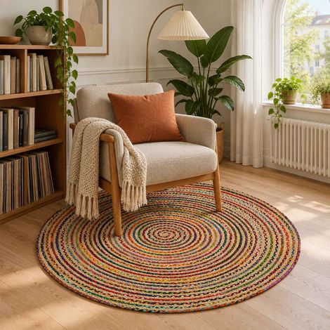 vidaXL Tappeto da Area Multicolore Ø 120 cm Juta (1/5)
