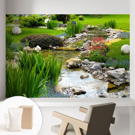 Tapete Vliestapete mit Kleber modern - Wanddeko für Küche - Klebefolie Wand - luxus Look Idyllischer Garten 104x70 cm