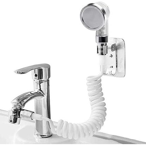 Ensemble Pommeau Douche pour Lavabo, Douchette de Salle de Bain, Tuyau Télescopique, Parfait pour Laver les Cheveux ou Nettoyer le Lavabo (Base) (1/5)