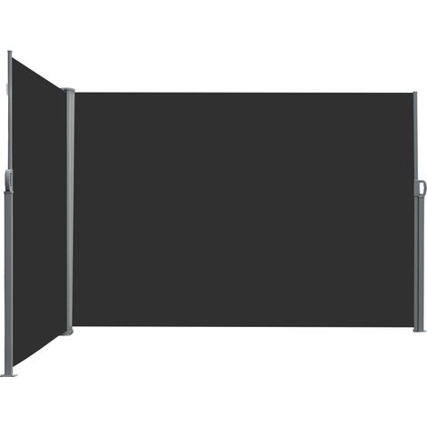 Paravent brise-vue rétractable 6L x 1,80H m polyester anti-UV gris noir