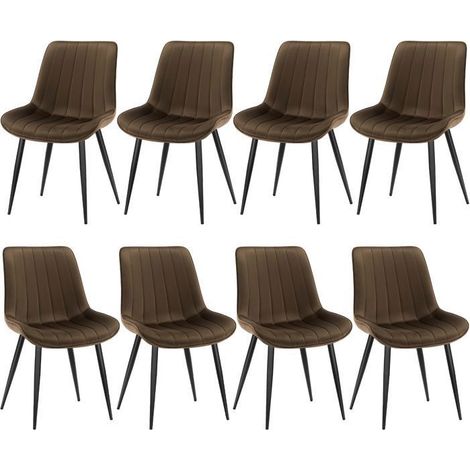 Chaise salle à manger - WAFTING - Lot de 8 - Velours marron - Pieds en métal - Style scandinave (1/5)