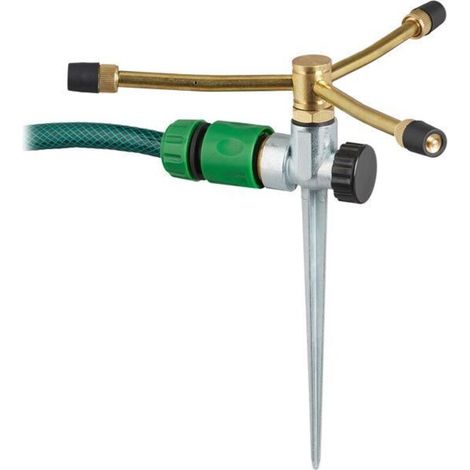 Bardusch - Arroseur de jardin 3 bras, avec piquet, portée jusqu’à 12 m, débit d’eau réglable, raccord 3/4'', argenté/doré (1/4)