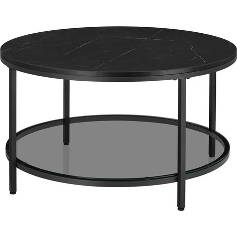 Vasagle – Table basse fixe noir marbré – Verre trempé et acier – Dimensions 80 x 46 cm – Idéale pour salon moderne
