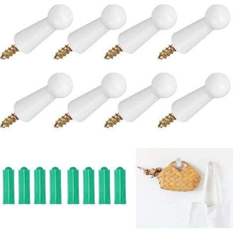 Crochet Mural - Bois Massif Blanc - Charge Max 5 kg - Pour Entrée Salle De Bain Cuisine Chambre Couloir - 8 Pièces (1/5)