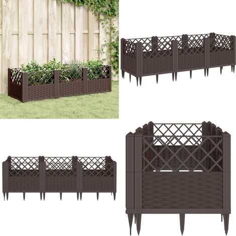 Jardinière avec piquets marron 123,5x43,5x43,5 cm PP - Jardinierre En Polypropylène - Jardinière Extérieure - Bac À Plantation - Pot De Fleurs Design - Pot De Fleurs Rectangulaire - Home & Living (1/5)