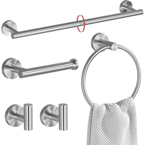 Ensemble d'accessoires de salle de bain, barre porte-serviettes murale en acier inoxydable 5 pièces de 60 cm (23,6 pouces)