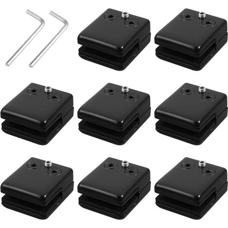 8pcs Pince à Verre Carrée 8-9mm en Inox 304 - Support de Verre Noir pour Balustrade avec Caoutchouc Ajustable, Clip de Fixation pour Escalier Terrasse Douche - Installation Facile Anti-Rouille (1/5)