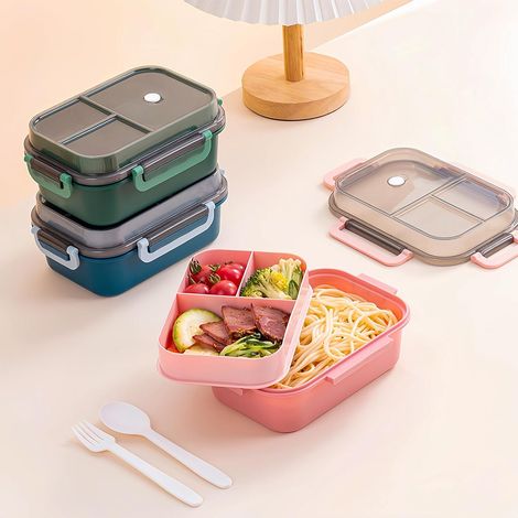 Lunch Box con scomparti, Lunch Box integrato a 2 strati, Lunch Box Bento a prova di perdite con posate per lavoro, scuola, picnic (1/4)