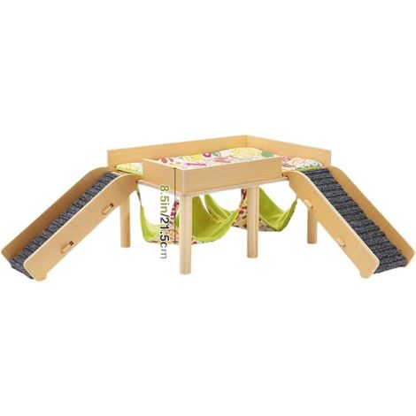 1 ensemble de cachette en bois pour cochon d'Inde avec échelle, double maison de repos, tapis antidérapant en feutre pour petit animal, accessoire pour cage de hamster, chinchilla - Gris (1/5)