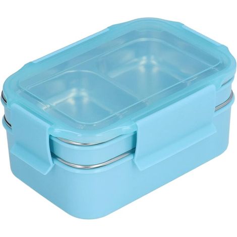 Boîte à lunch en acier inoxydable 304, boîte à lunch double couche, stockage des aliments avec compartiment pour adultes, enfants, bureau, voyage scolaire(Bleu)