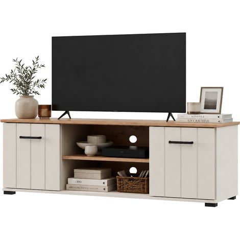 Tv-Schrank Valda, 2 Regale, 2 Türen, Türen mit Rillenoptik, 137x40x44h cm Beige