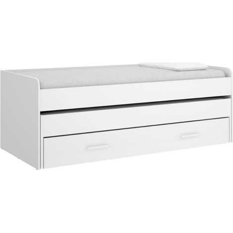 Cama compacta juvenil Paloma para colchones de 90cm acabado blanco, 70cm(alto) 200cm(ancho) 98cm(largo)