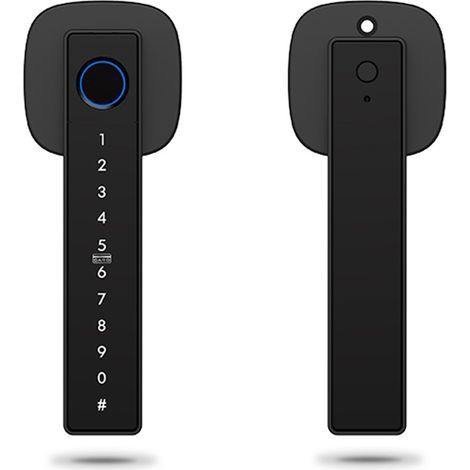 Poignée de porte intelligente avec serrure biométrique à clavier et entrée sans clé par empreinte digitale. 6 modes de déverrouillage. Installation facile pour chambre, appartement ou hôtel (noir) (1/5)