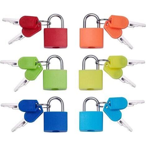 BUNTHAUS 6 pièce Mini Cadenas à Bagage, Multicolore Cadenas Valise avec 2 Clé pour Bagage Valise Petit Cadenas Clef, pour voyage, valise, école