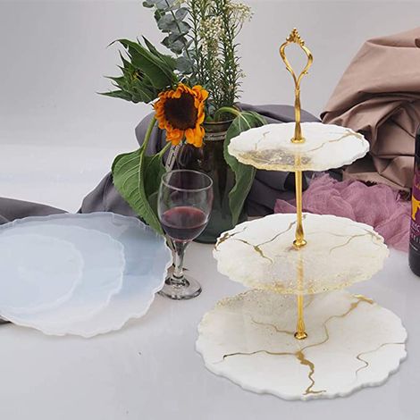 Ensemble de 6 moules en silicone à trois couches pour assiettes à fruits, plateaux et supports en résine à faire soi-même (1/4)