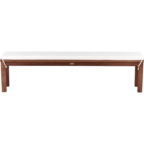 Banco de jardín rústico con cojín de madera de eucalipto 170 cm interior y exterior marrón claro/blanco crema Monsano (1/5)