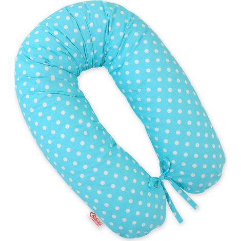 Almohada de embarazo más larga para dormir embarazadas + Funda extraíble - Lunares blancos sobre turquesa (1/5)