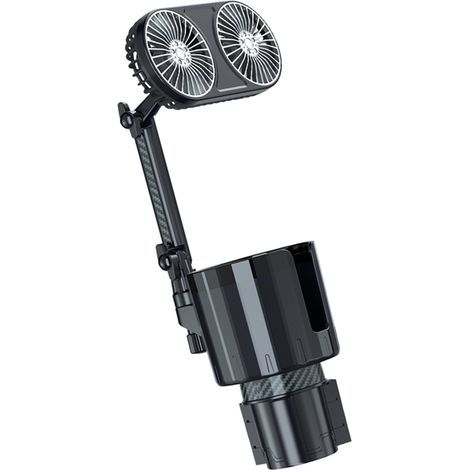 Ortviai Ventilateur Automobile avec Porte-Gobelet Réglable 3 Vitesses, LED Colorées & Rotation 360° – Noir, Alimentation USB 12/24 V (1/5)