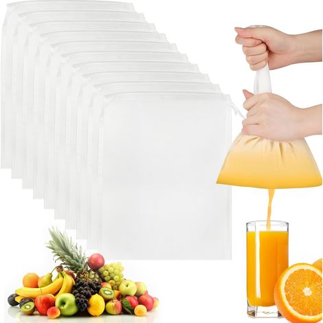 10 Sac à Lait Végétal, Filtre Mousseline Nylon, Cordon de Serrage, Pour Fromage, Jus, Café (1/5)