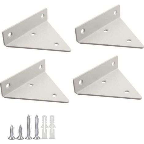 Supports d'étagère triangulaires en fer Lot de 4 Dimensions 100x80x26mm Couleur blanche Fixation murale dissimulée (1/5)