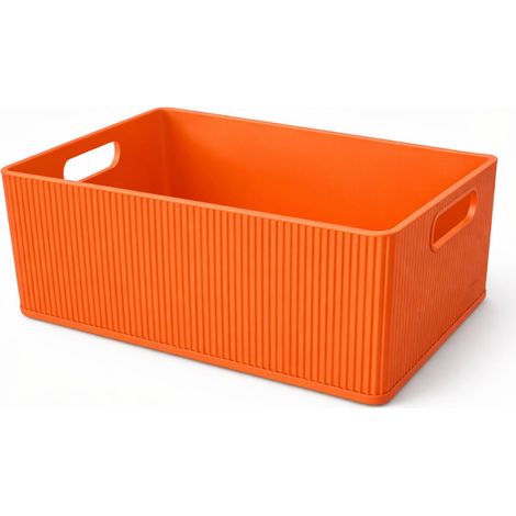 Orangefarbene Organizerbox mit Fächern für Kleinteile, Kabel, Bürobedarf (1/3)