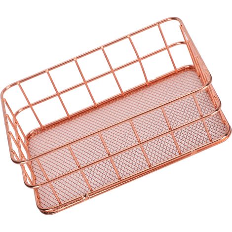 Panier de Rangement en Métal Rose Doré pour Bureau, Organisateur de Table pour Vêtements et Fruits (1/5)