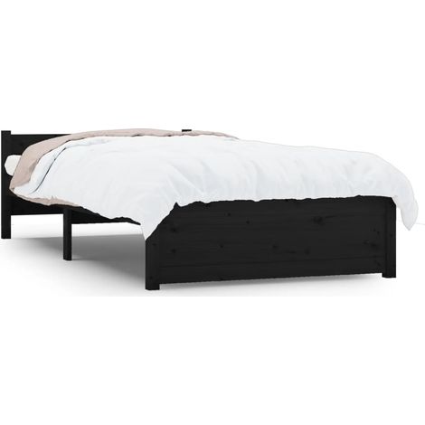Lit adulte pour 1 personnes, Structure de lit, Assemblage Facile, Noir Bois massif 90x200 cm OIB7216E (1/5)