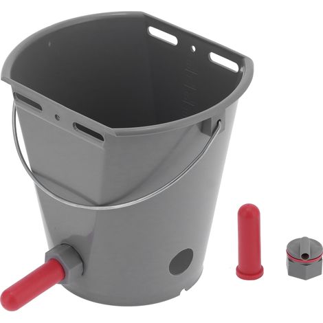 Seau d'alimentation 8L avec 2 tétines pour baril de lait, accessoire d'élevage gris pour veau (1/5)