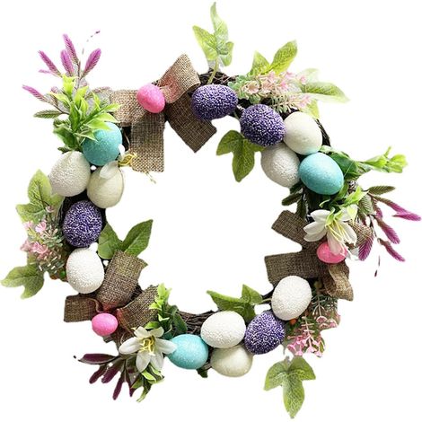 Couronne de porte - Guirlande d'œufs de Pâques-30 cm-Fleurs artificielles - Couronne murale décorative-Pendentif pour porte d'entrée - Salon-Mariage (1/5)