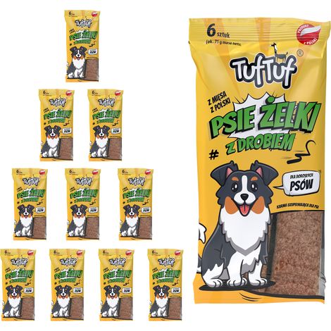 TufTuf Hunde-Geleestreifen, Hunde-Leckerli, Geflügel-Leckerli, 10 x 200 g (1/4)
