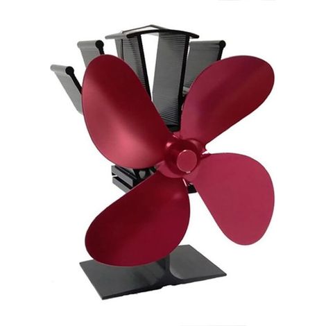 Ventilateur de poêle à bois Hot Blast 4 pales, couleur rouge, économie de combustible, chauffage écologique et distribution d'air (1/5)