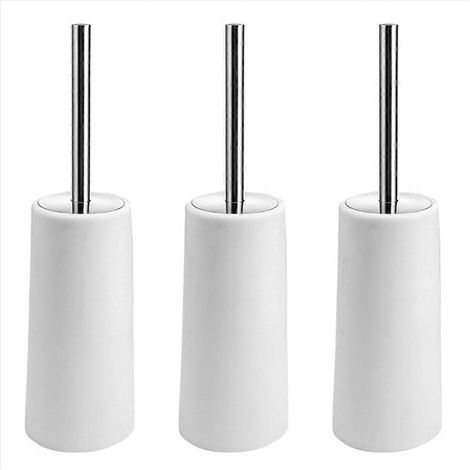 Lot de 2 balais de toilettes avec support, manche long, blanc (1/5)