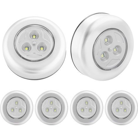 (White Light) 6pcs LED Night Lights, Self-Adhesive LED Spotlights, Additional Lighting for Closets, Staircases, Mirrors, Kitchens, Display Cases, Cabinets (1/5)
