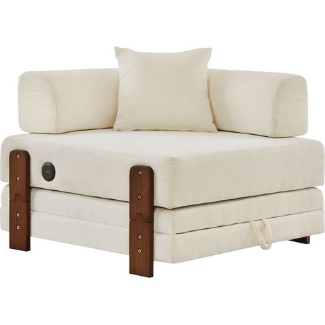 ELVMI Divano letto pieghevole con funzione letto, porte USB e Type-C, tasche laterali e tessuto beige (1/5)