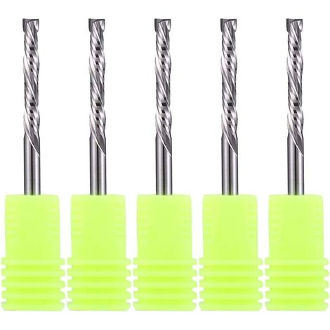 Spiral Carbide Drill Bit - Two-Way Cut - Dimensions: 3.175 x 22 mm - for CNC Printing Wood Routers, 5-Piece Set