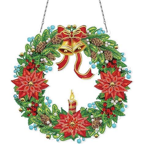 (Christmas Candle) Christmas Diamond Painting Kit, 5D Full Diamond Painting Kit, Door and Window Wreath, Christmas Decoration (1/5)