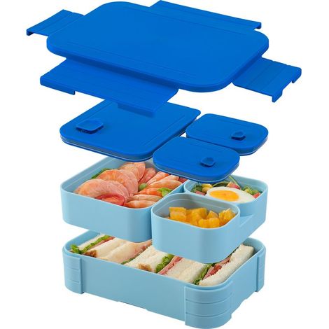 Box lunch Box bento per i bambini - Box gusto compartimenti stagni Scatola bento impermeabile - Plastica - Blu (1/5)