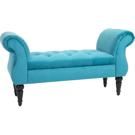 Panca Fondoletto in Stile Vintage, Struttura in Legno e Seduta Imbottita Stile Chesterfield, Azzurra 117 x 40 x 58cm