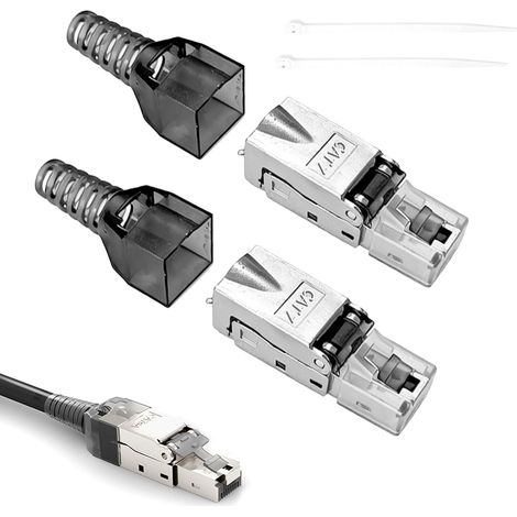 Paquete de 2 conectores RJ45 CAT7 sin herramientas: conector de red blindado con terminales LSA, hasta 10 Gbps y 600 MHz, compatible con PoE+, para cables Cat7, Cat6a, Cat6, Cat5e y Cat5 AWG23-26. (1/5)