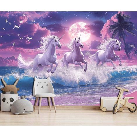 Fototapete Einhorn Pferd Strand, für Kinderzimmer, 150 x 105 cm – Komplettset inkl. Kleister & Anleitung (1/5)